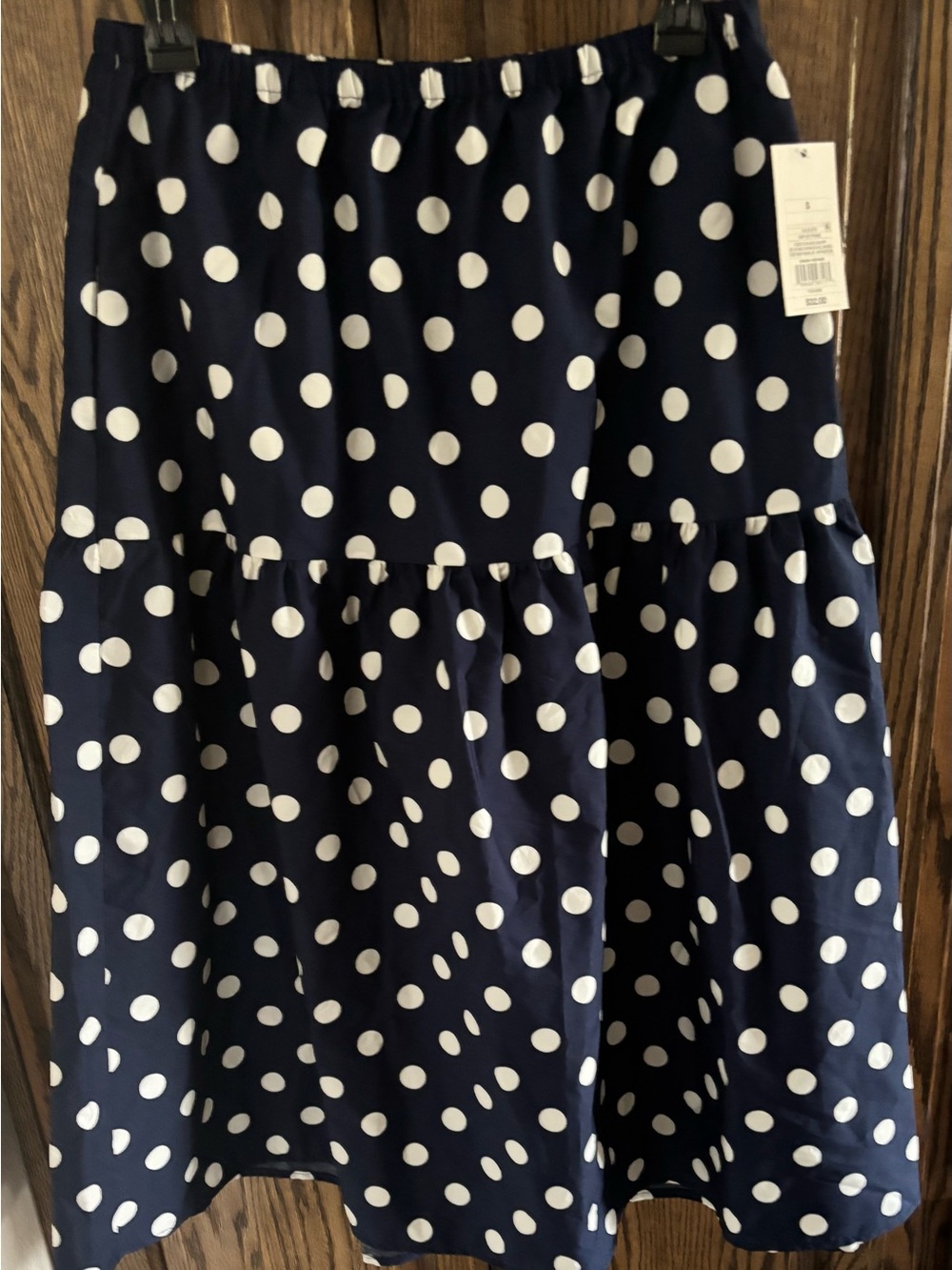 New Ladies Sz S Navy Blue Polka Dot Tiered Skirt - White Dots